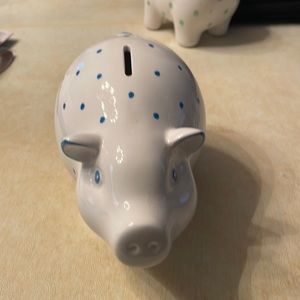 Tiffany discontinued blue and white Piggie Bank.  NOTE: stopper is missing.